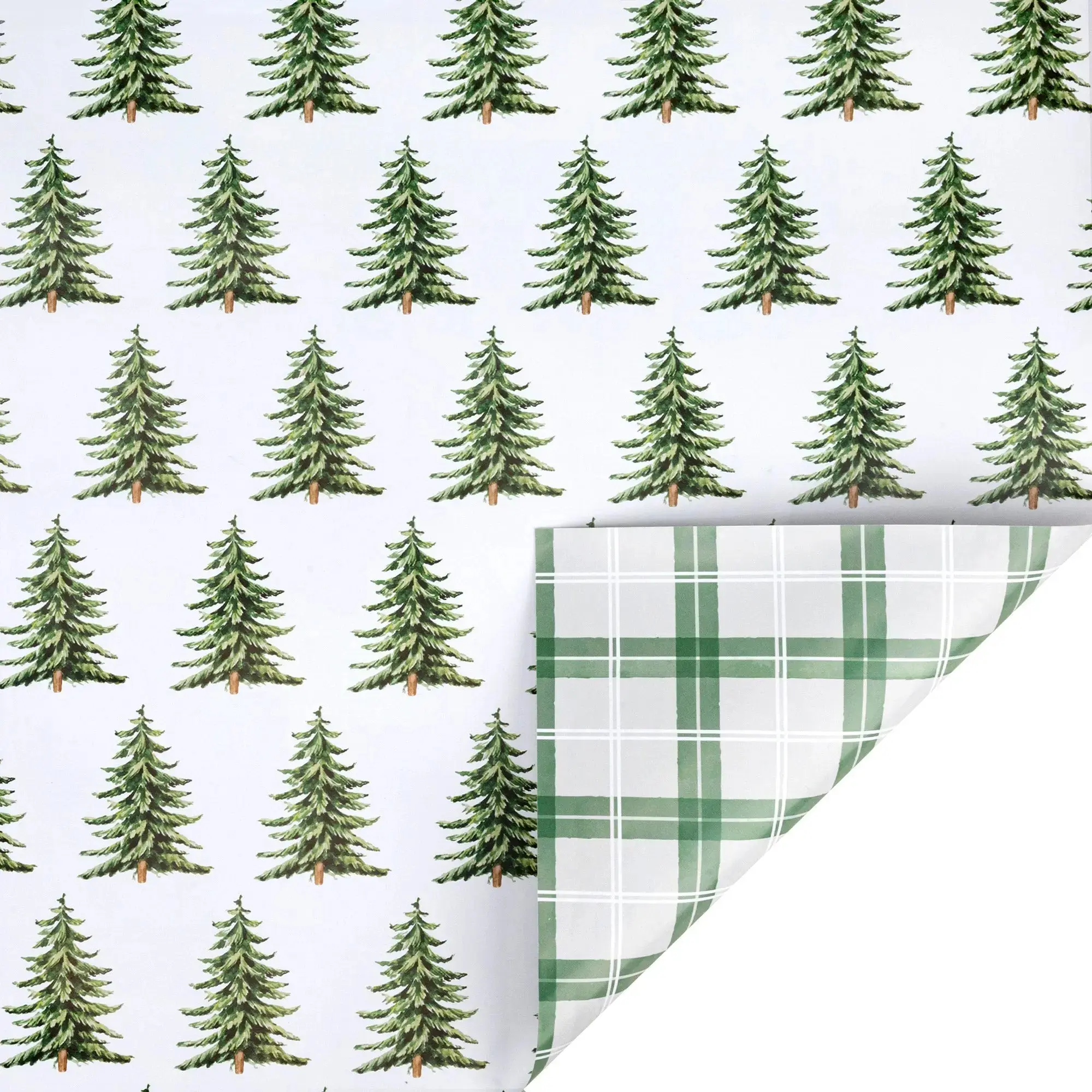 30in x 10ft Double Sided Gift Wrapping Paper, Holiday Themed, All-over Trees and Green-White Plaid Design for Double Sided Gifts & Wrapping, All Over Print Gifts & Wrapping