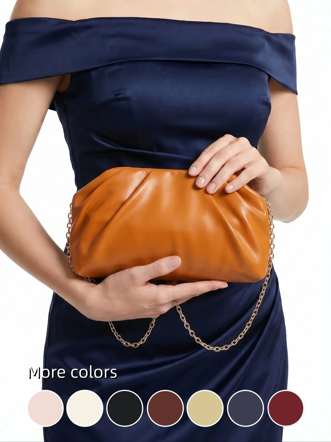 Cloud Ruched Evening Clutch Bag, PU Leather Bag with Detachable Chain Strap, 8 Color Options, Fashionable Accessory, Stylish Design, Summer Clutch, Evening Clutch Purse