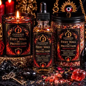Fiery Wall of Protection Complete Collection | Protection Oil, Candle & Spiritual Bath | Goddess Apothecary - Fragrance Candle, Aroma Oil & Spiritual Bath Supplies for Room Decor Lavender Scented New Year's Warm Cashmere Relaxing Fall Spiced