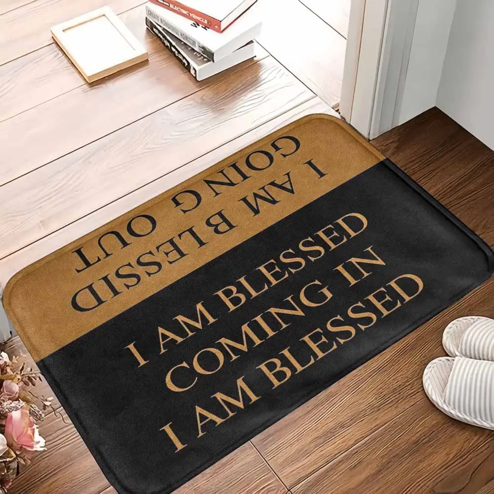 Blessed Entrance Doormat Inspirational I Am Blessed Typography Print Non Slip Durable Washable Soft Surface Perfect for Front Door Entryway Home Decor Office Gift Housewarming summerwins