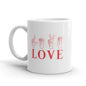 Love Sign Language Coffee Mug Cute Valentine's Day Ceramic Cup - 11oz Funny Coffee Mugs Ceramic Printed Drinkware Cup