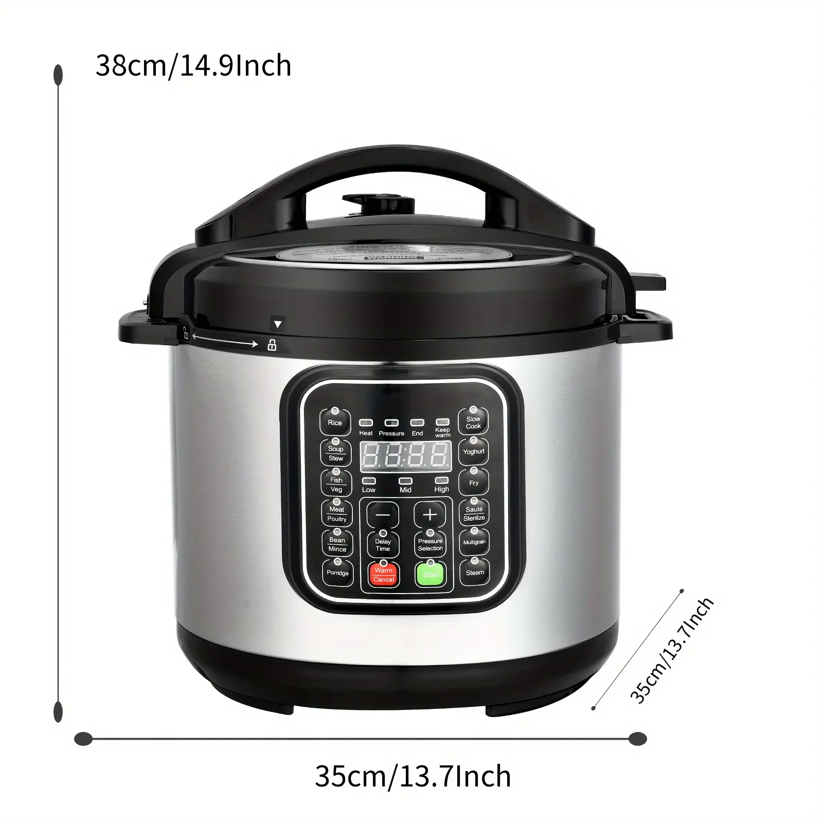 8qt Stainless Steel Digital Automatic 8-in-1 Multi-Function Rice & Pressure Cooker, 14 Cooking Modes, 24-Hour Delay Timer, 1000W Power, LED Display, Nonstick Pot, Steamer & Food Warmer, 8-In-1 Multi-Function Rice & Pressure Cookers, Digital Automatic Rice