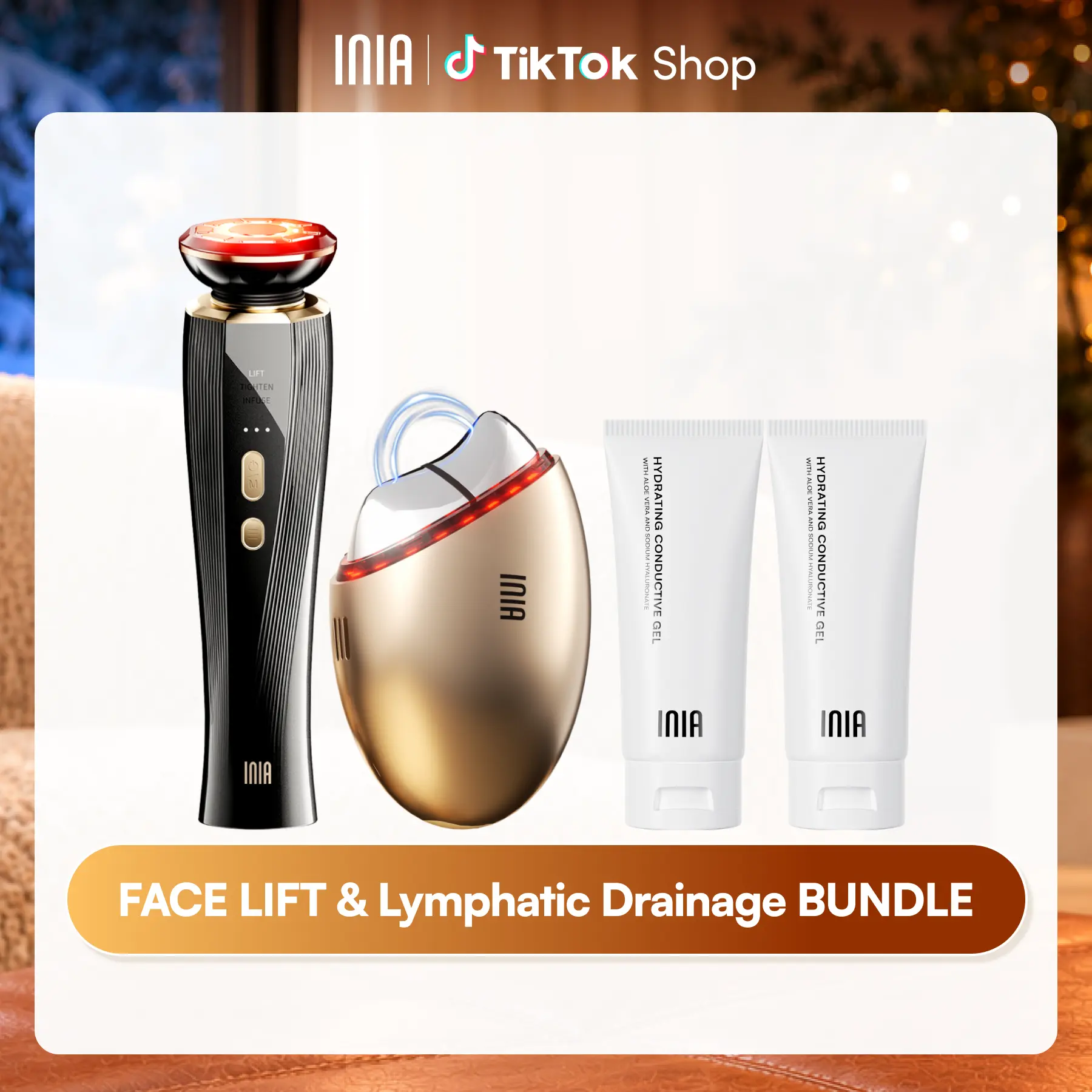 INIA GLACE & FLARE All-in-1 Face & Neck Sculpting Beauty Device Bundle - Lymphatic Drainage Products, Microcurrent Lifting, Serum Infusion, Red & Blue Light, Thermal & Cryo Therapy, Batteries, Plastic, Adult Selfcare, Buy 1 Get 4 Ideal Gift Set