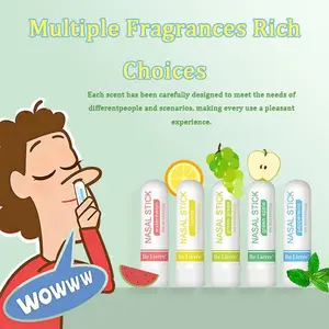 5 pcs Nasal Stick: Free Your Nose Powerful Essential Oils with Vapor Flow Technology | Natural Mood Boost | Simple Ingredients | Essential Watermelon, green apple, mint, lemon, green grape Menthol Inhaler   【clearance price】
