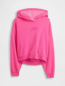 Relaxed Gap Mini-Logo Cropped Hoodie - Standout Pink
