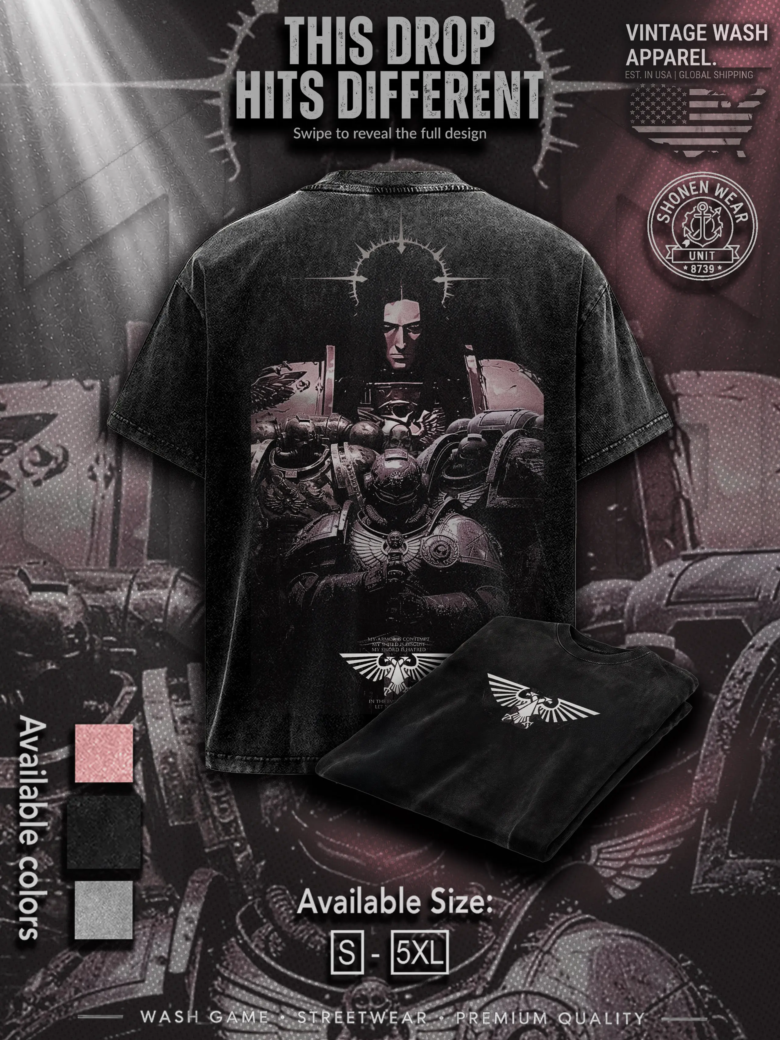 Warhammer 40K Grimdark Warrior Vintage Wargames Imperial Guard T-Shirt, Hoodies, Sweatshirt Vintage Washed Unisex Graphic Tees, Casual Crewneck