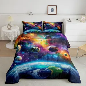 Universe Galaxy Comforter Set,Planets Earth Bedding Set,Solar System Comforter,Breathable Outer Space Duvet Set,Nebula Bedroom Home Decor Quilt Set