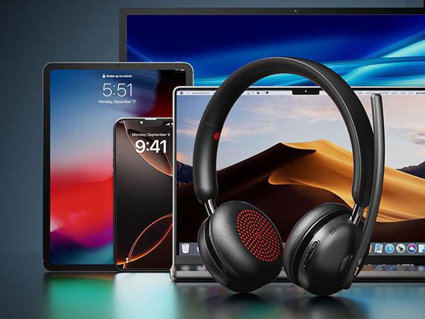 Dytole Wireless Headset with Mic for Work, Bluetooth 5.3 Headset with Noise Cancelling, Wireless Headphones with Mic & USB Dongle, 65H & Mute, Ideal for PC/Call Center/Computer/Laptop/Study