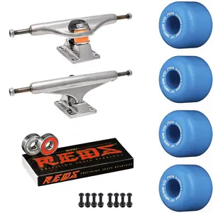 Independent Skateboard Package - 159 (8.75") Trucks, Powell Peralta Mini-Cubic Blue Wheels, Bones Reds
