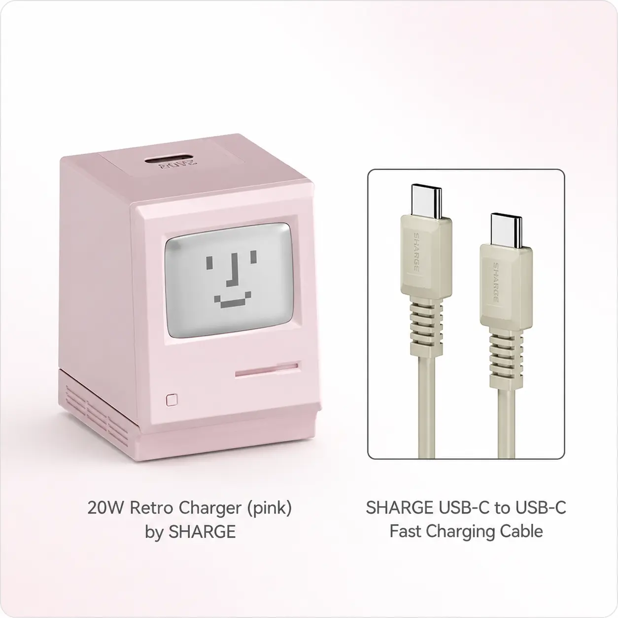 SHARGE 20W GaN PD Fast Charger for iPhone 12–17 Series | Compatible with iPad mini & iPad Air | Retro Macintosh-Inspired Compact Wall Charger