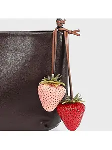 Handmade Resin Strawberry Bag Charm with High-Quality Leather Strap Unique Personalized Keychain Perfect Holiday Gift for Decor and Hanging