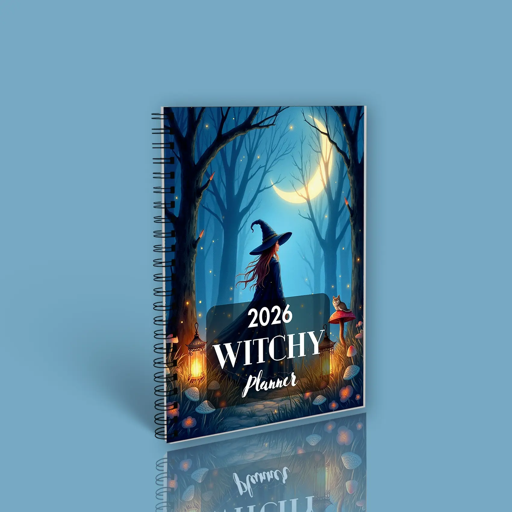A5 size 2026 witch planner, contains spells, rituals, calendars and weekly plans Daily planner, monthly layout, magic stage diary, witch night sky design with lights and stars, suitable for daily use, ideal for adults and witchcraft lovers.