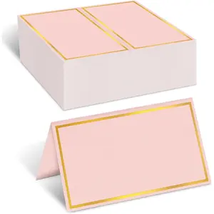 100 Pack Gold Table Cards Place Cards Name Cards for Table Setting, 250g Pearled Table Tents Name Tents, Avery Place Cards for Wedding, Meeting, Party, Reserved Seating Sign (Peach Pink)