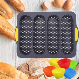 Silicone Bread Loaf Pan Non-Stick and Heat Resistant, Silicon Molds for Sub Rolls,With 6 Muffin Cups Non-Stick Sub Sandwich Loaf Pans Homemade Bread Accessories
