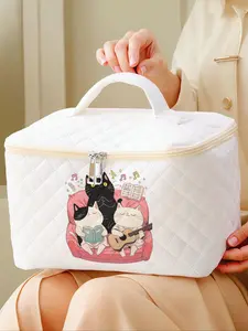 Cute Cat Pattern Makeup Bag, Large Capacity Travel Toiletry Bag, Portable Travel Makeup Bag, Zipper Makeup Organizer Pouch, Versatile Storage Bag