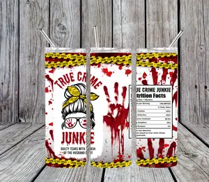 20 oz True Crime Junkie Stainless Steel Tumbler; Includes Plastic Straw and Lid Drinkware Flasks