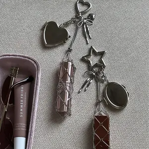Decorative Keychain Lipstick Case with Mirror Bag Accessory Fashion Accessory Mesh Holder Gold & Silver,Give your girlfriend the perfect gift