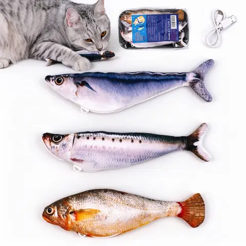 Ultra-Realistic Flopping Fish Cat Toys 3 Pack, Interactive Cat toys for All Breeds, Tap-Activated 3 Flapping Mode, Sardine/Saury/Yellow Croaker, 7.1 Inches, with Catnip, Rechargeable,Interactive pet toys