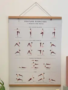 The Posture Poster – Posture Exercise, Yoga, Mobility, Strength, Balance | Posture Wall Chart with Wooden Hanger Frame | Home, Gym & Office Wellness Wall Art for Women