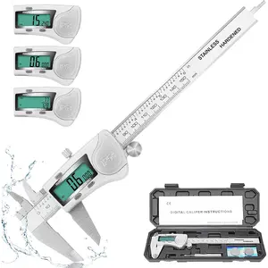 Digital Caliper, 6 inch Caliper  Accuracy Measuring Tool with Stainless Steel, IP54 Waterproof Protection Design, Inch Metric Fraction  for Daily and Professional Use
