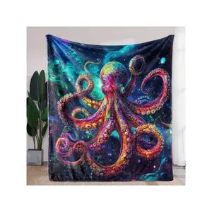 Open 1 Blanket, Vintage Ocean Octopus Print Blanket, Warm Cozy Soft Blanket Sofa Bed Couch Car Office Flannel Room Camping Travel, Blanket All Seasons