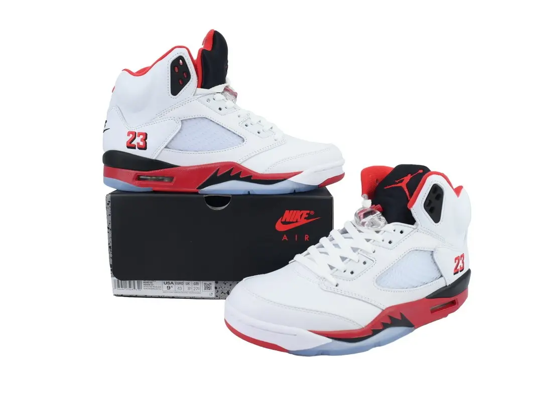 White Leather High Top Basketball Sneakers, Red & Black Accents, Icy Blue Translucent Outsole, Mesh Side Panel, Retro Basketball Shoes for Men Women