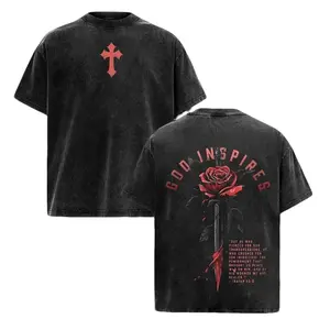 Vintage Washed God Inspires Rose Sword Hoodie & T-Shirt, Oversized Pump Cover Tee for Men Workout Training Top, Christian Gym Hoodie with Isaiah 53:5 Bible Verse, Faith Athletic Graphic Tee