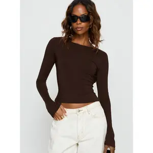 Harpur Long Sleeve Backless Top Chocolate