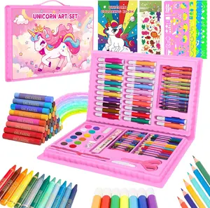 Art Supplies, Unicorn Drawing & Coloring Set with Crayons, Colored Pencils, Markers, Sketchbook, Watercolor Cakes, Stencils, Arts and Crafts Painting Kit for Kids Ages 4-10, Girls Boys Gift