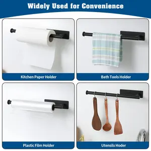 Stainless Steel Paper Towel Holder, No-Nail Self-Adhesive Wall Mount, Metal Roll Dispenser for Kitchen & Bathroom