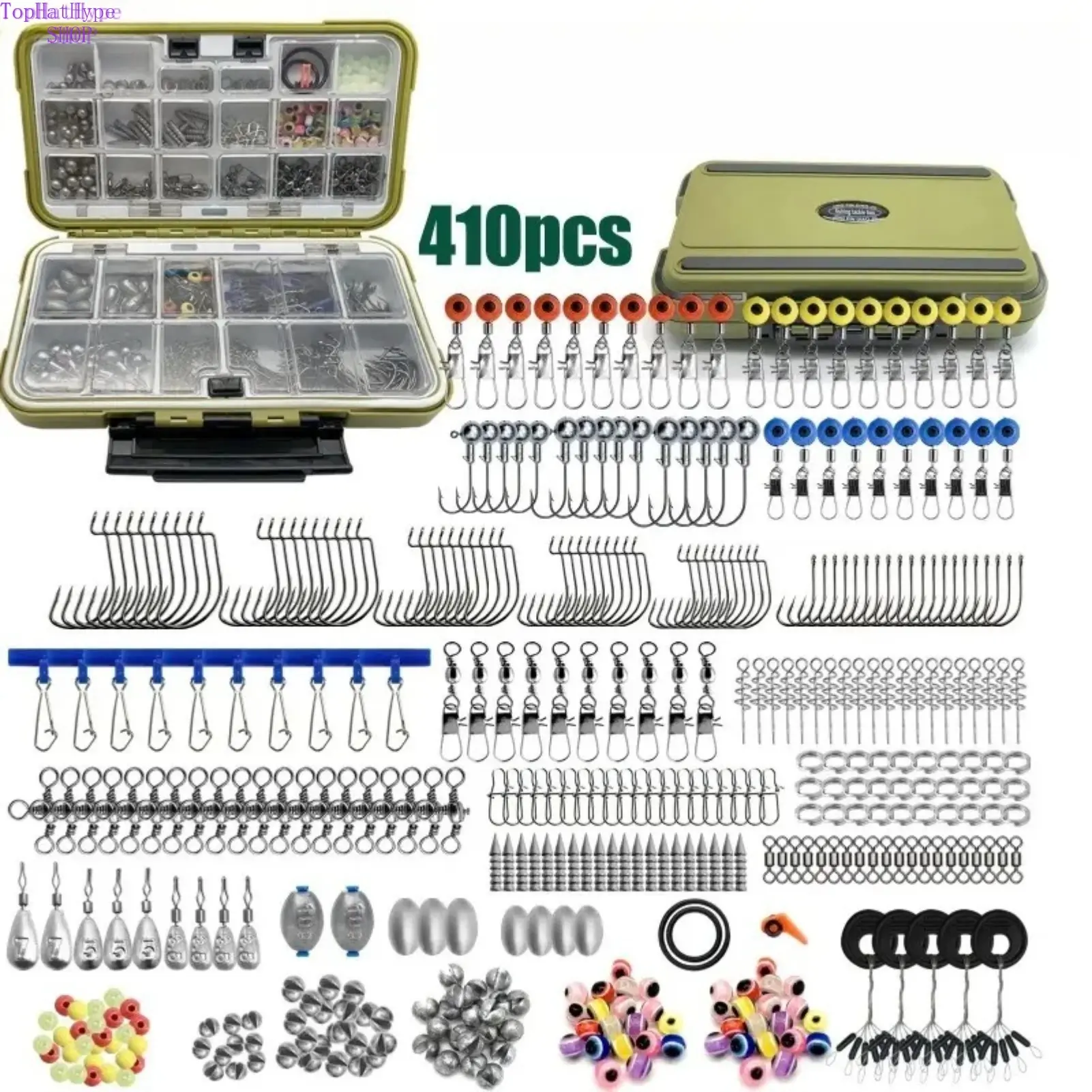 410Pcs Fishing Lure Accessories Kit, Multifunctional Fishing Tackle Set with Rubber Beads, Swivels and Connectors, Durable Universal Fishing Gear, Complete Terminal Tackle for Lure, Rock and Sea Fishing for Anglers