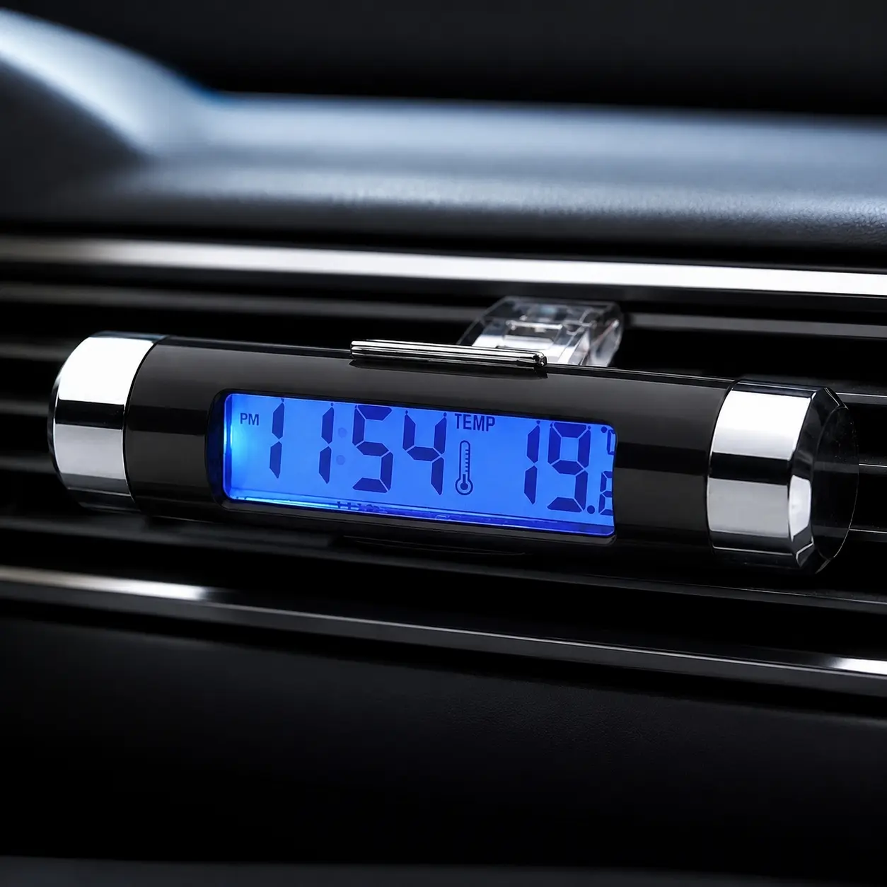 Car Digital Thermometer Clock with Clip LCD Display High Accuracy Temperature Measurement Practical Auto Accessory