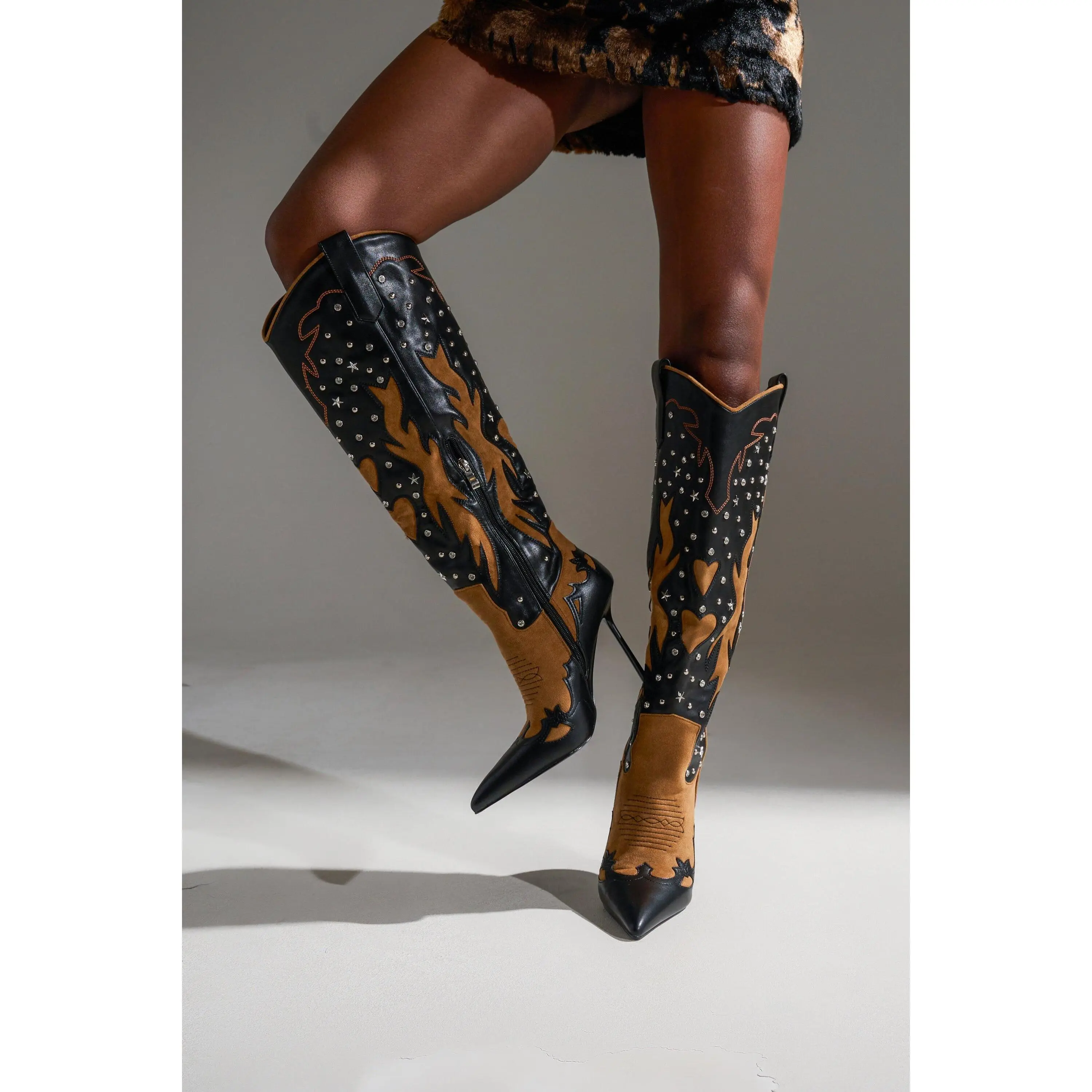 AKIRA GOLD KALPANAS BLACK MULTI STILETTO WESTERN BOOT - TikTok Shop