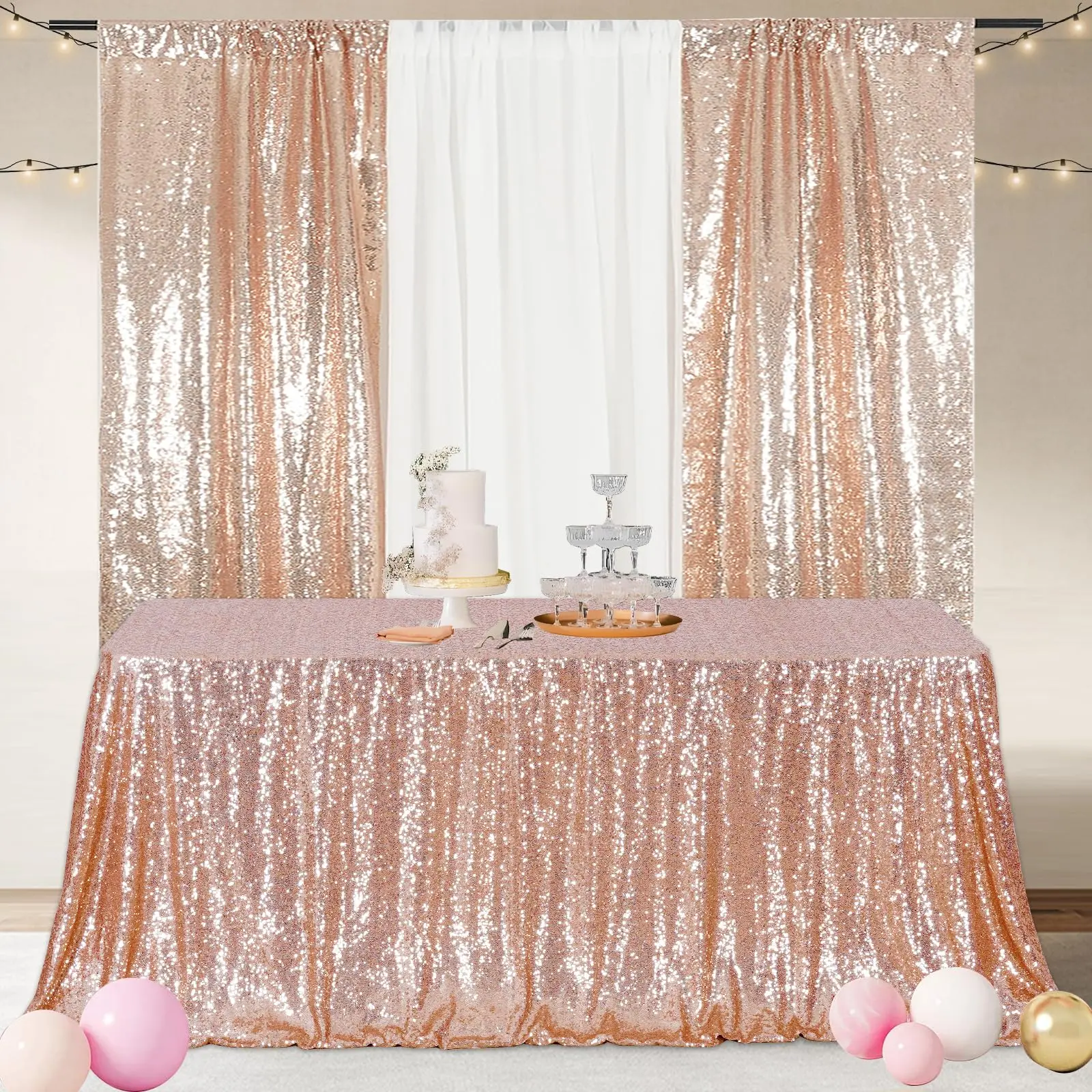 Rose Gold Sequin Tablecloth Rectangle Sparkly Fabric Table Cloth for Birthday Wedding Party Christmas Baby Shower Decoration