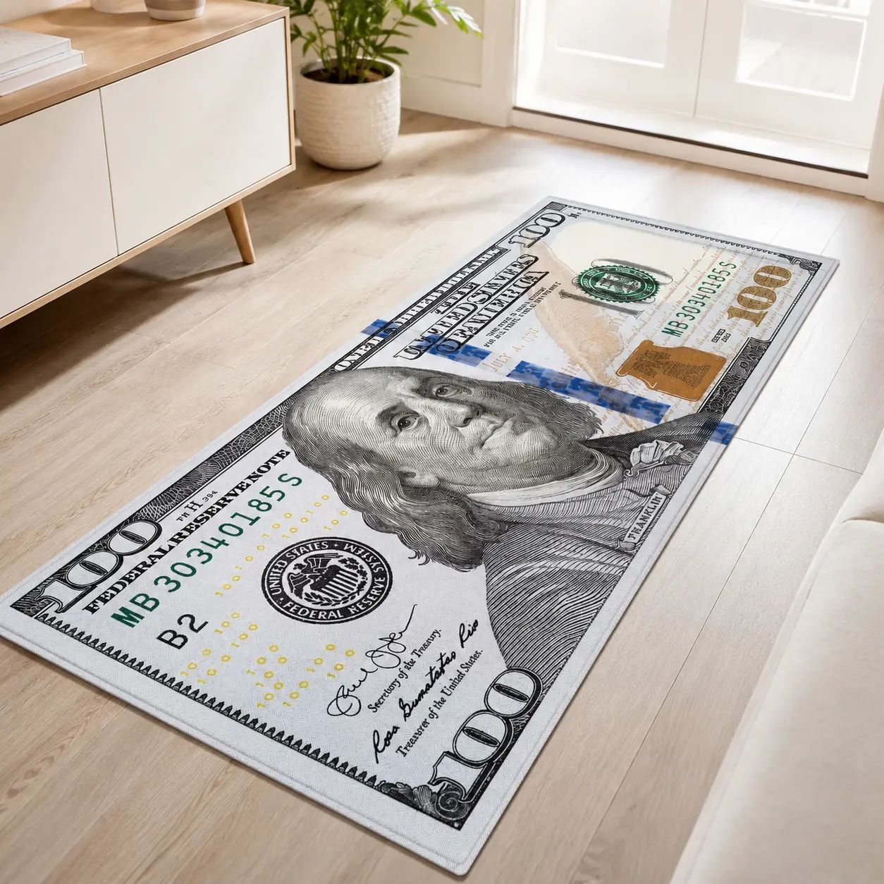 AISOON 100 Dollar Bill Print Durable Decorative Area Rug - Non-Slip, Stain-Resistant, Multicolor, 22"x53"/23"x71" Indoor Rug for Entryway, Bedroom Items, Apartment Stuff