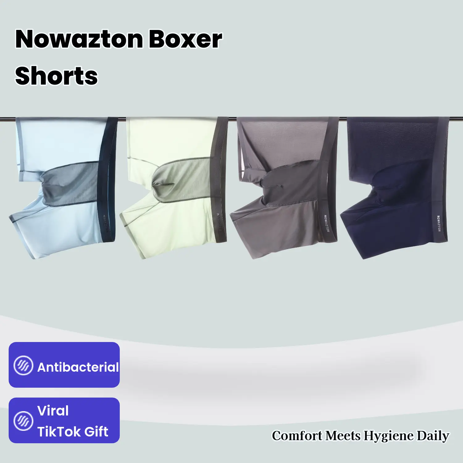 Nowazton Menswear Men’s Plain Cotton Boxer Shorts - 99% Antibacterial, Soft Breathable, Comfort Fit Underwear for Day Wear, Dark Gray+Deepblue Options, Ideal TikTok Gift for Boyfriend