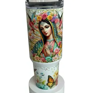 Virgen de Guadalupe 40oz Tumbler Edition Limitada with Floral Design and Butterfly Accents
