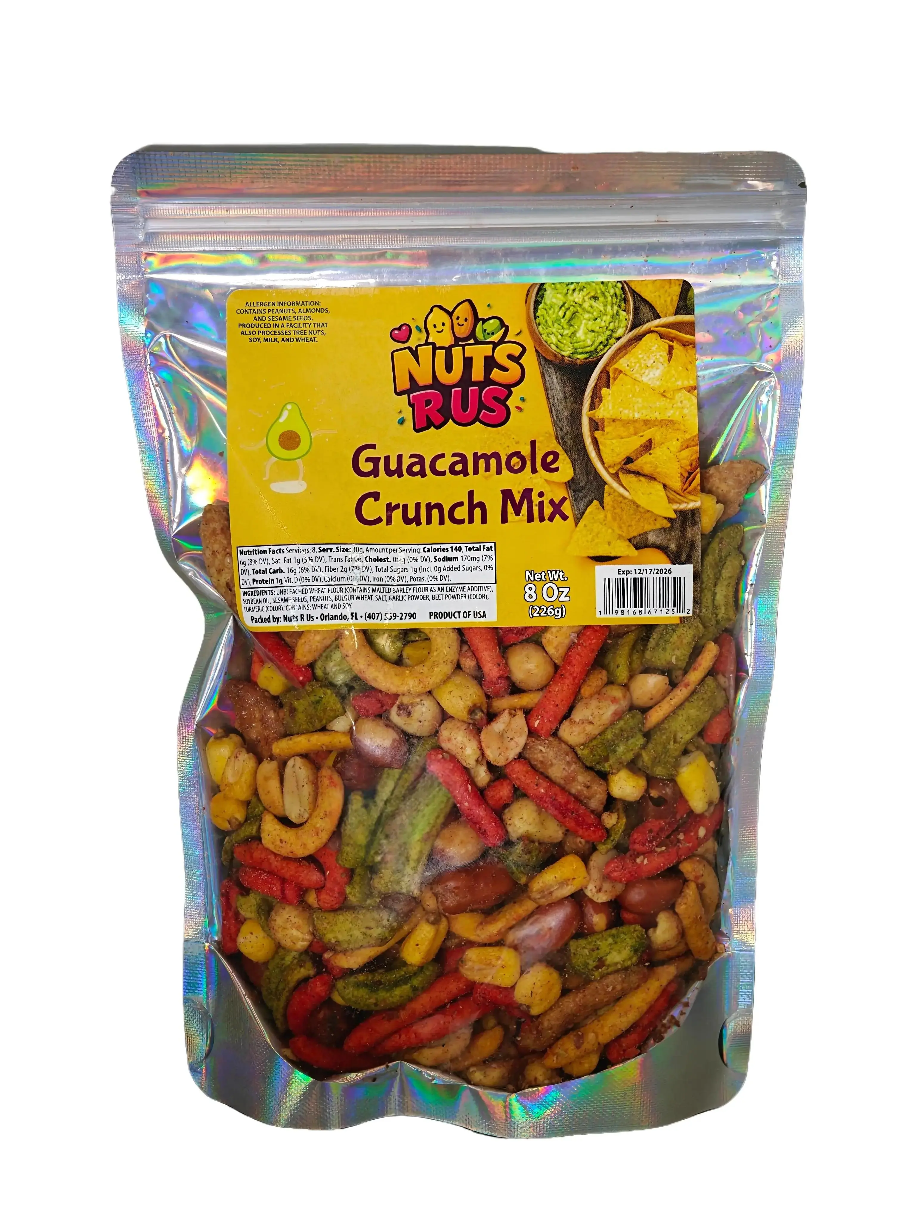 Nuts R Us Guacamole Crunch Mix – Spicy & Savory Snack Blend – 8 oz Bag Dried Flavor Flavor Crunchy