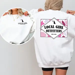 Local Girl Outfitters 2 Sides Unisex Sweatshirt, Pink Camo Pattern Local Girl Crewneck Shirt, Full Sizes, Full Colors
