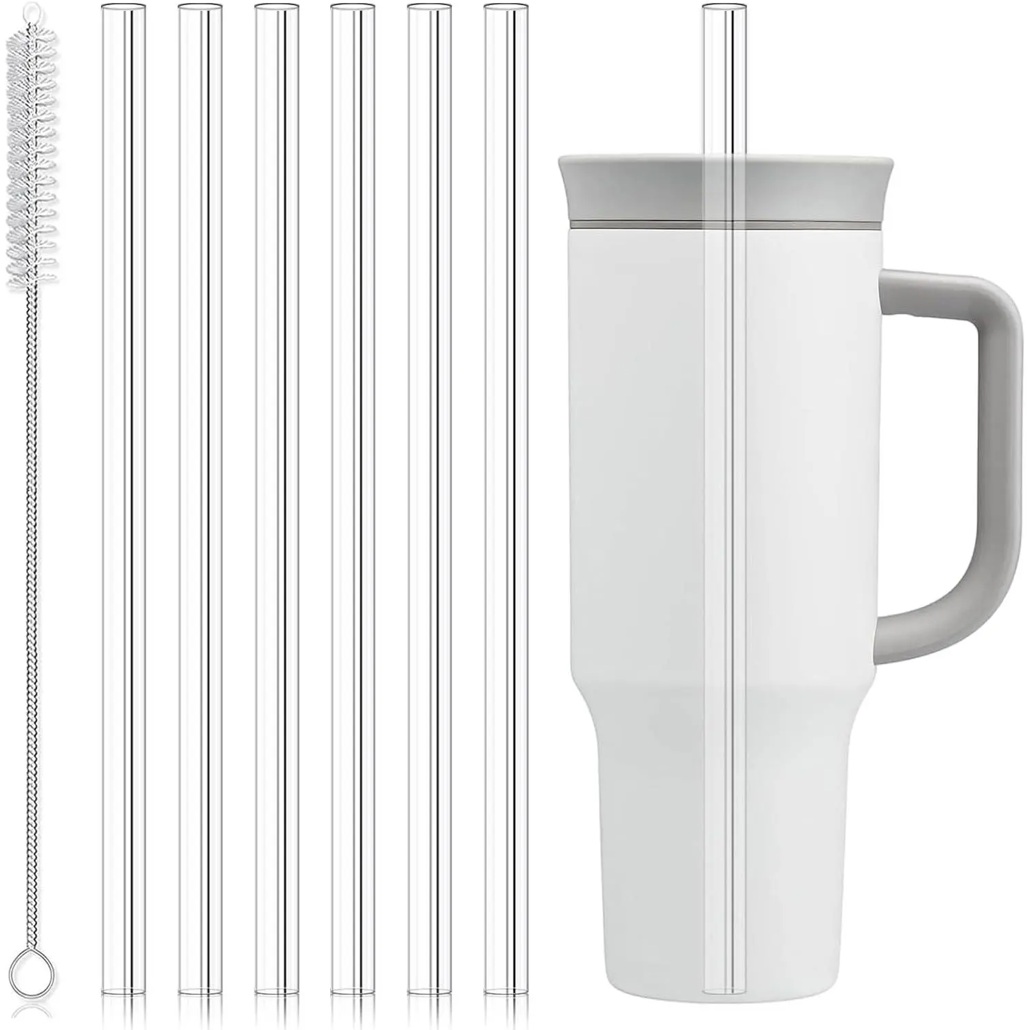 6 count Replacement Straws for  40oz Tumbler,  Clear Straws with Cleaning Brush Compatible with  Water Bottle Cup Mug Accessories