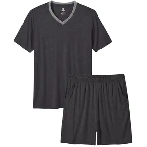 MoFiz Mens Pajama Set Summer Pjs Sleepwear Nightwear Lightweight Quick Dry Soft Short Sleeve V-Neck Pjs Sleep Set With Pocket
