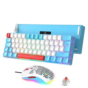 Wired British T60 Blue/Red Switch Keyboard Mouse Combo Set, Rainbow Backlit Mechanical Gaming, Linear Red Switch, Portable, Wired Rgb Keyboard, Accessories for PC Gamers & Office Use