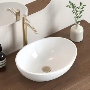 2024 1 counts Oval Art Basin - Elegant Countertop Ceramic Hand Wash Basin with Above Counter Design and Vessel Sink Bowl - 16 x 13 White Bathroom Sanitary Ware
