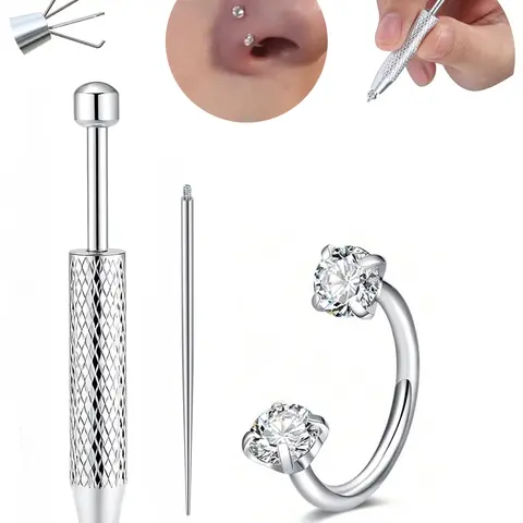 20/18gauge CZ Horseshoe Nose Ring With Piercing Ball Grabber Tool, Internal Threaded Hypoallergenic Stainless Steel 6/7/8mm C shape Hoops for Nose Septum Ring Cartilage Tragus Helix Pierced Ring Earring Labret Lip Body Piercing Jewelry Nose Piercings Kit