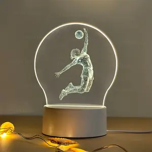 LED Acrylic Night Light with Volleyball Player Design, USB Powered with Switch, Bedside Lamp, Desk Lamp, Gaming Room Ambiance Light