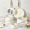 Chef Power 10-Piece Ceramic Non-Stick Cookware Set - Stainless Heat-Steady Silicone Handles, 1.5Qt Saucepan, 5.5Qt Casserole, Lids, Cream White & Gold Accents, Versatile Stovetop Compatible A Must-Have Gift for a New Kitchen
