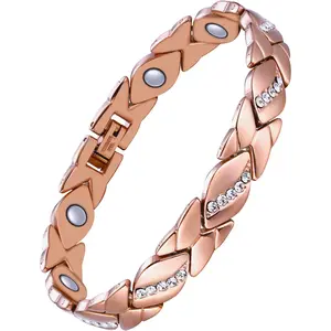 Stylish Rose Gold Crystal Magnetic Bracelet for Women, Adjustable Shiny Crystal Link Bracelet, Trendy Daily Jewelry, Ideal Birthday Valentine Gift for Her