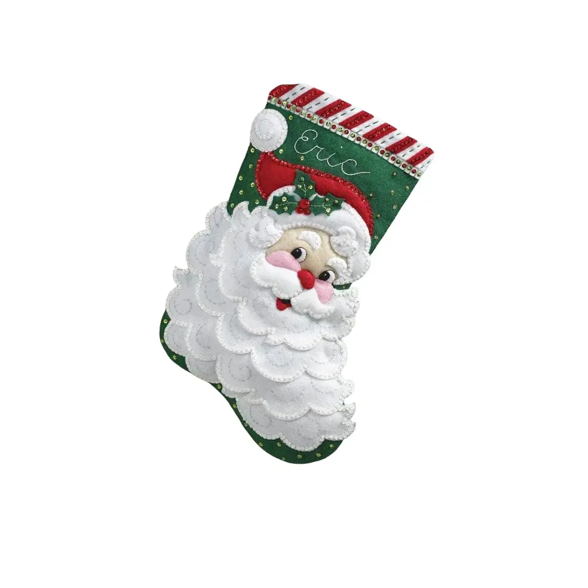 Bucilla Classic Traditional Christmas Felt Stocking Kit - Jolly Saint Nick, Cotton Gift Decoration, Detailing Supplies, Model 86648