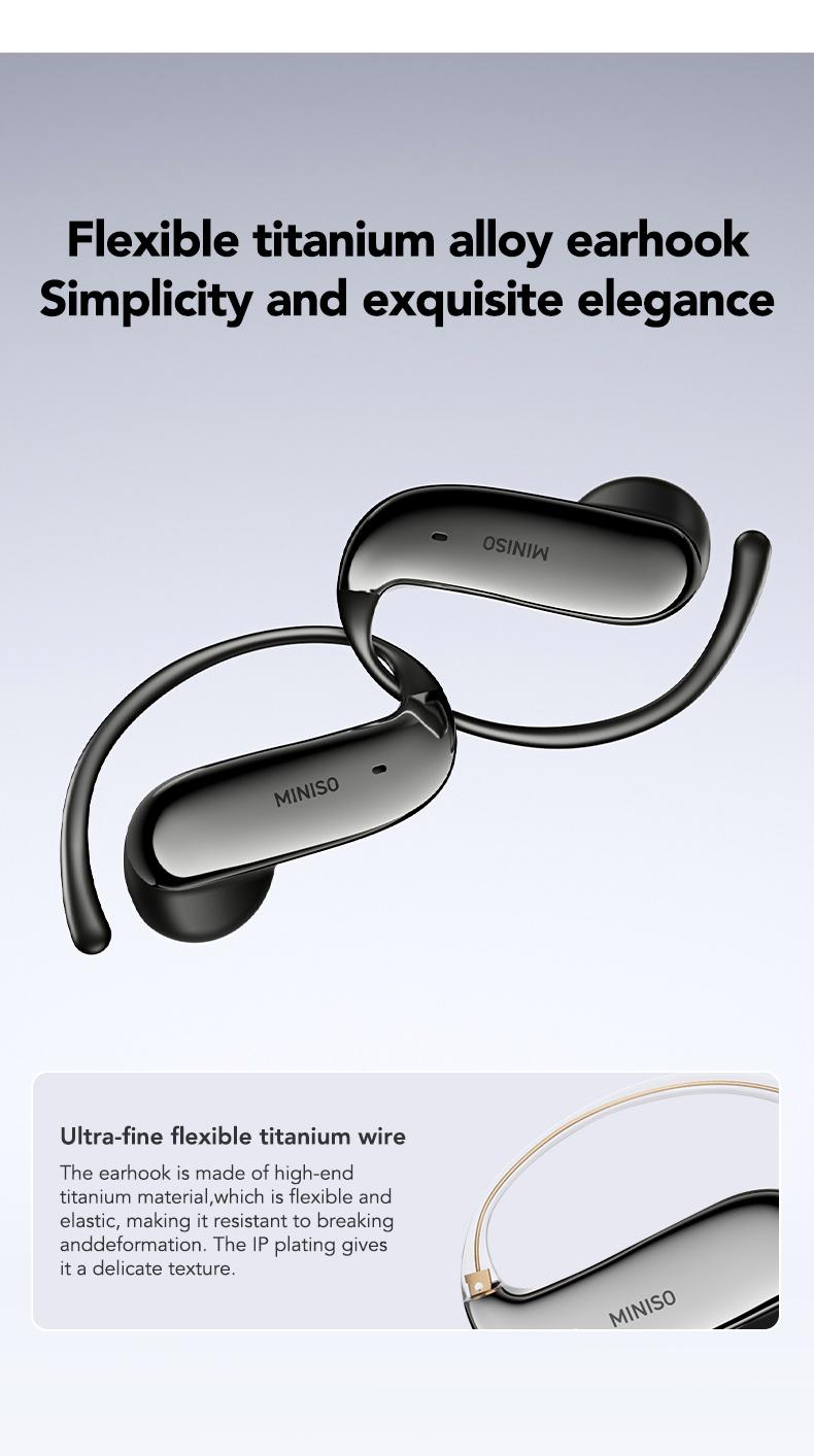 MINISO MS218 Open Ear Bluetooth Headphones, Translator Earbuds with 134 Languages, Active Noise Cancelling, 3D Spatial Audio, Comfortable Titanium Alloy Earhooks for Work, Travel, Sports