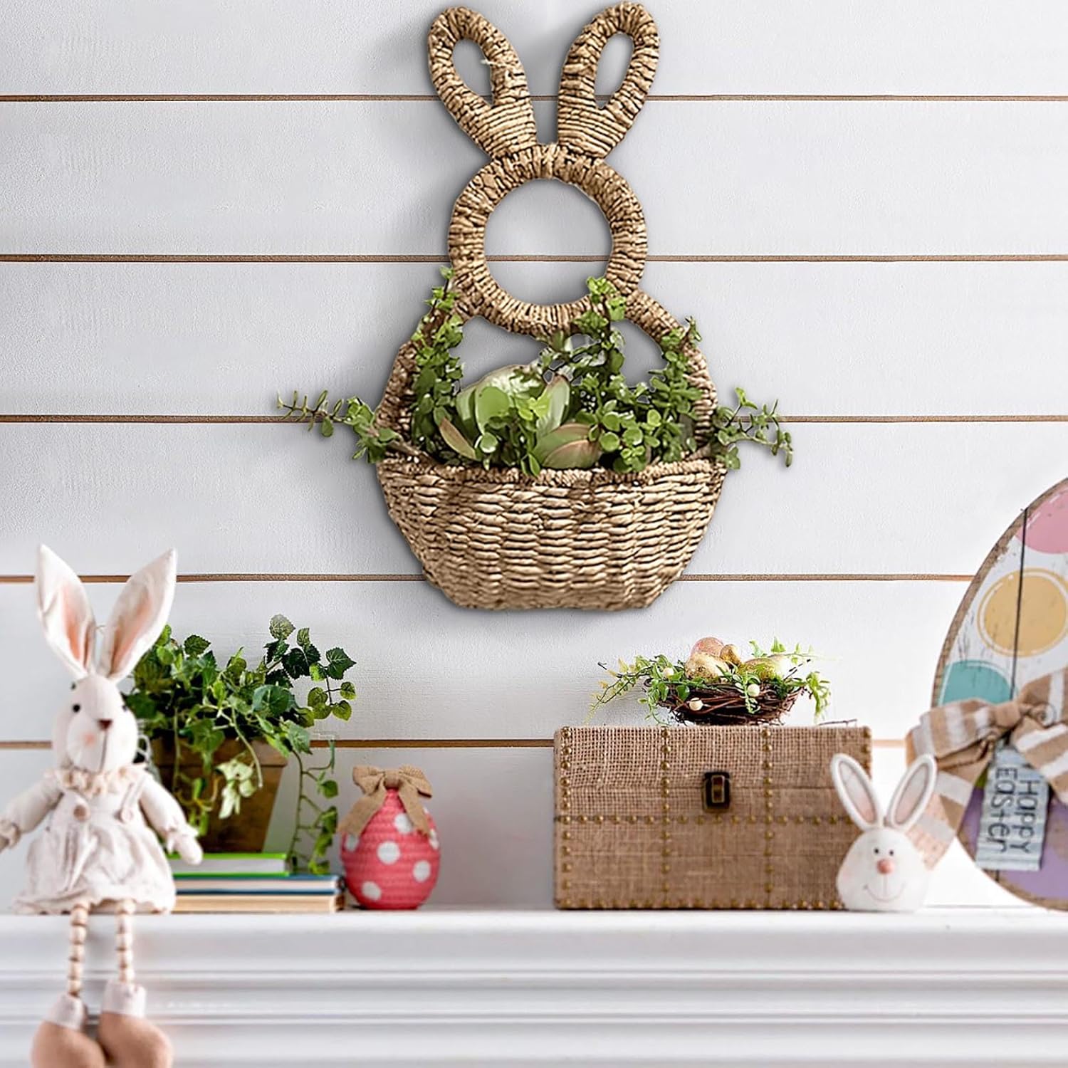 Bunny Basket Hanging Wall Pocket Spring Decor Hand Woven Wicker Easter Basket Bunny Ornament Wicker Easter Baskets Rabbit Statue Spring Wreath for Front Door Decorative Gift Bunny Basket Hanging Wall Pocket Spring Decor Hand Woven Wicker Easter Basket Bunny Ornament Wicker Easter Baskets Rabbit Statue Spring Wreath for Front Door Decorative Gift